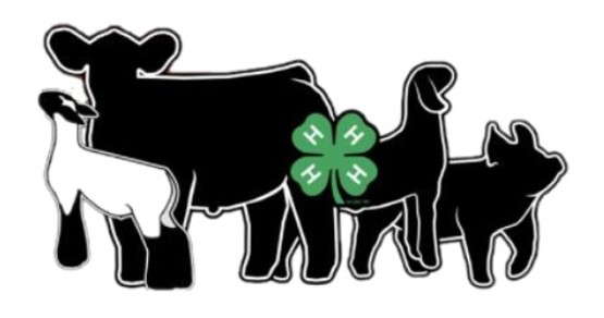 4-H Logo with outlines of livestock animals.